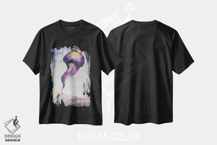 تیشرت مشکی طرح دار عروس دریایی بنفش، مدیوم اثر اوگنیا اسمیرنوا | فروشگاه ایماژ