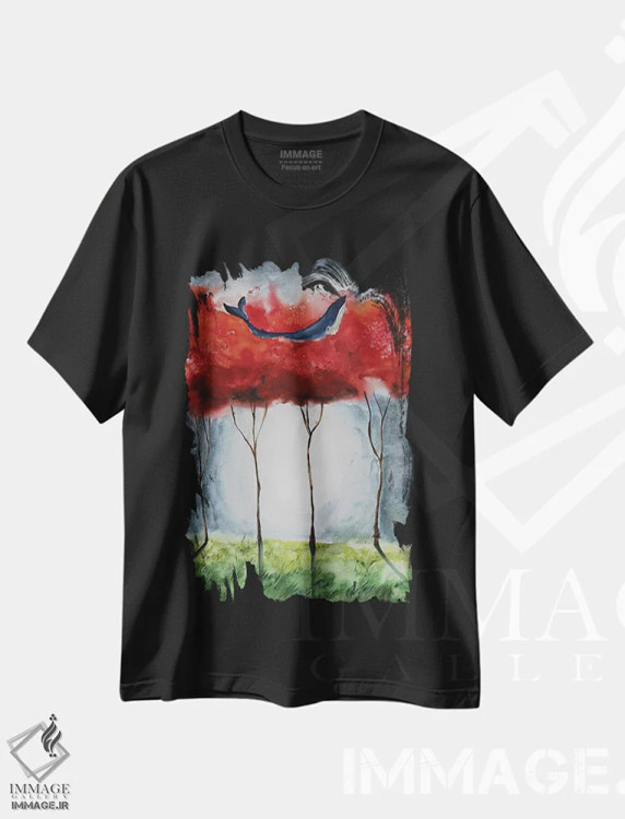 تیشرت مشکی طرح دار درختان قرمز، مدیوم اثر اوگنیا اسمیرنوا | immage.ir