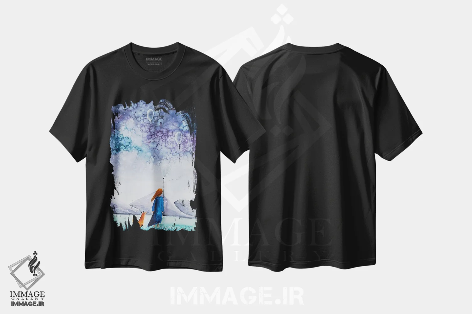 تیشرت مشکی طرح دار دختر و روباه، مدیوم اثر اوگنیا اسمیرنوا | فروشگاه ایماژ