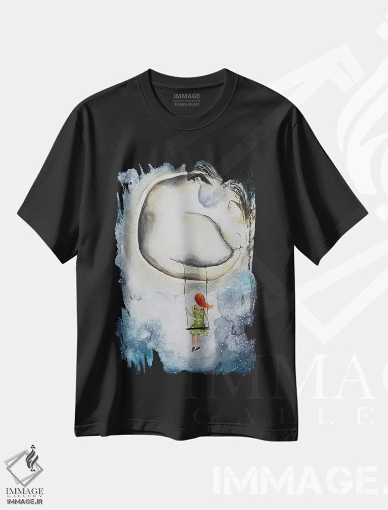 تیشرت مشکی طرح دار ماه و گربه، مدیوم اثر اوگنیا اسمیرنوا | فروشگاه ایماژ