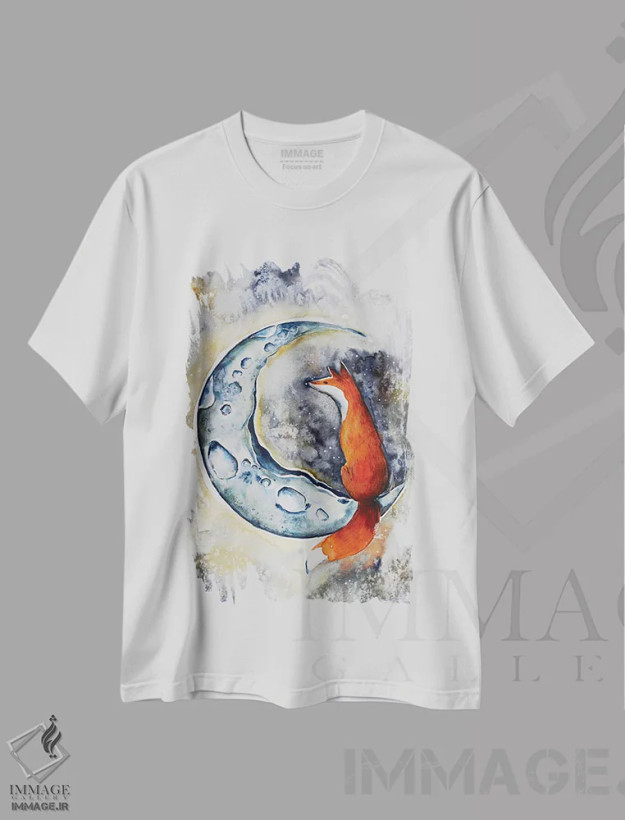 تیشرت سفید طرح دار روباه و ماه، مدیوم اثر اوگنیا اسمیرنوا | فروشگاه ایماژ