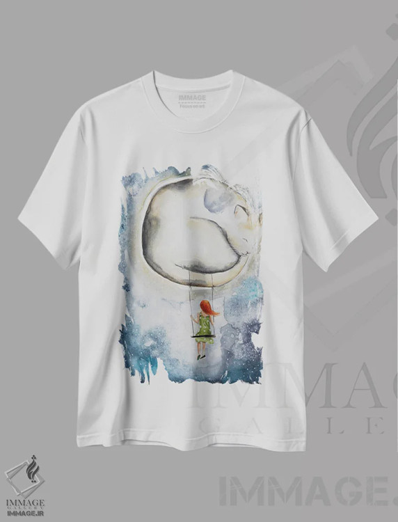 تیشرت سفید طرح دار ماه و گربه، مدیوم اثر اوگنیا اسمیرنوا | immage.ir