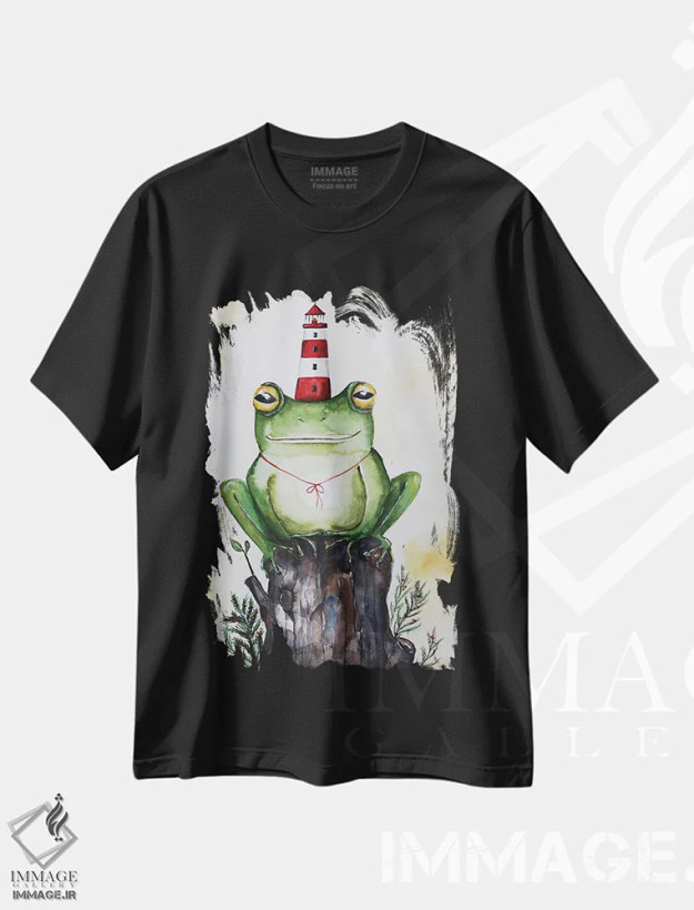 تیشرت مشکی طرح دار قورباغه و فانوس دریایی، مدیوم اثر اوگنیا اسمیرنوا | فروشگاه ایماژ