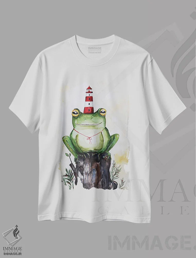 تیشرت سفید طرح دار قورباغه و فانوس دریایی، مدیوم اثر اوگنیا اسمیرنوا | immage.ir