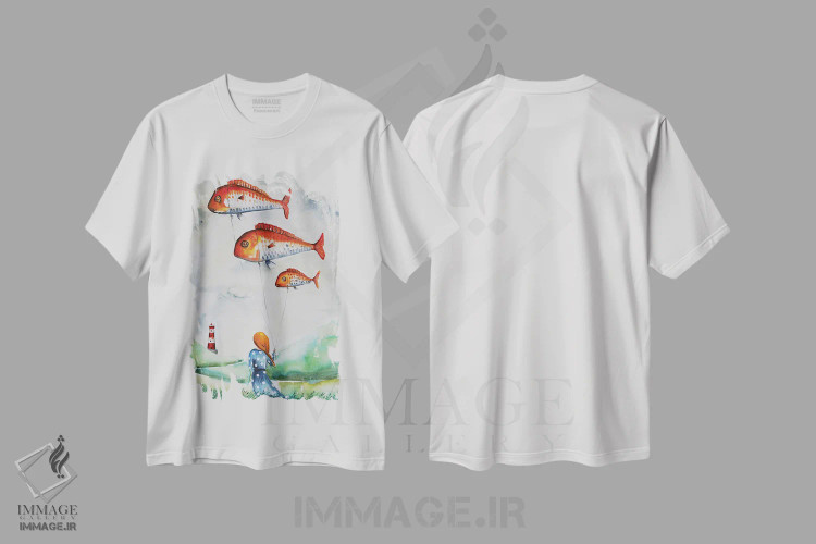 تیشرت سفید طرح دار دختر با ماهی ها، مدیوم اثر اوگنیا اسمیرنوا | immage.ir