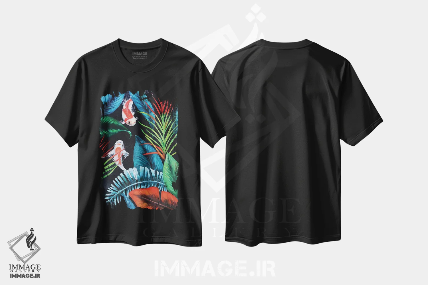 تیشرت مشکی طرح دار در میان برگ ها، تزئینی اثر اوگنیا اسمیرنوا | immage.ir