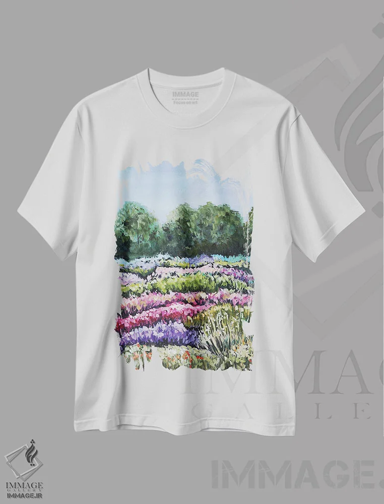 تیشرت سفید طرح دار مزرعه گل، مدیوم اثر اوگنیا اسمیرنوا | فروشگاه ایماژ