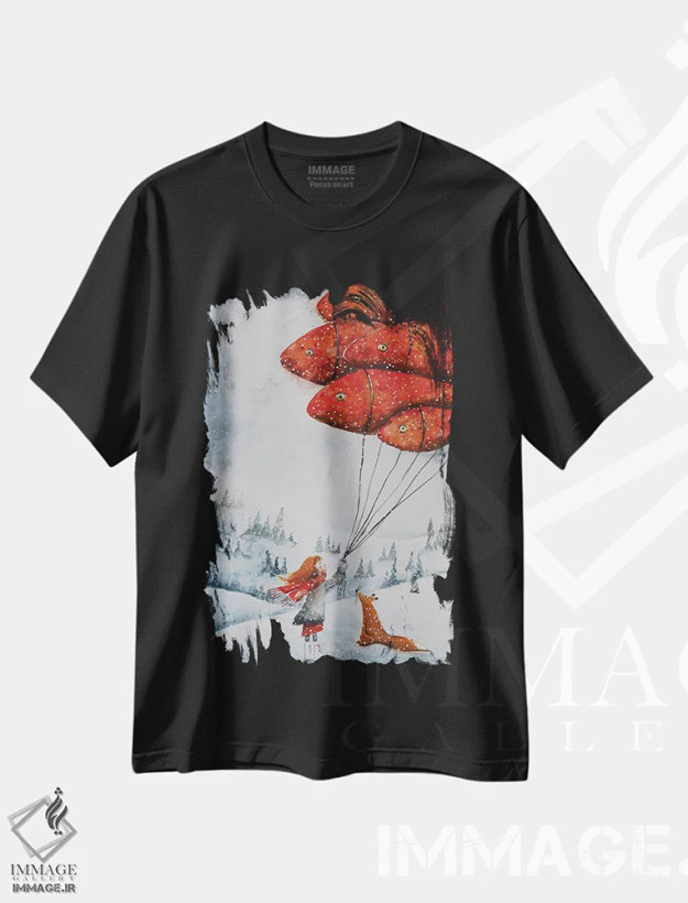 تیشرت مشکی طرح دار بگذار برف ببارد، دکور تعطیلات اثر اوگنیا اسمیرنوا | فروشگاه ایماژ