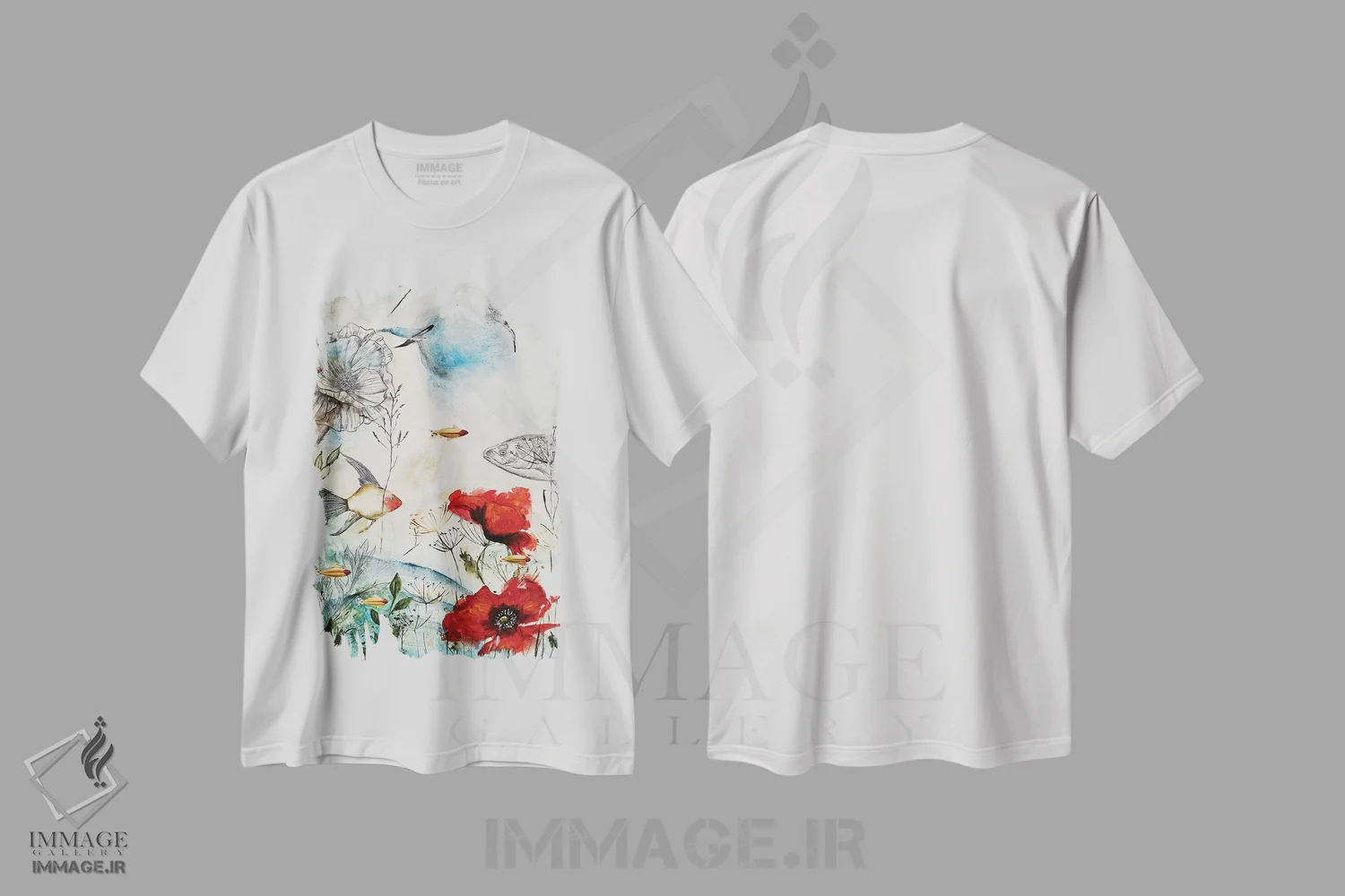 تیشرت سفید طرح دار گوش دادن به آواز باد، هنر فاخر معاصر اثر اوگنیا اسمیرنوا | فروشگاه ایماژ