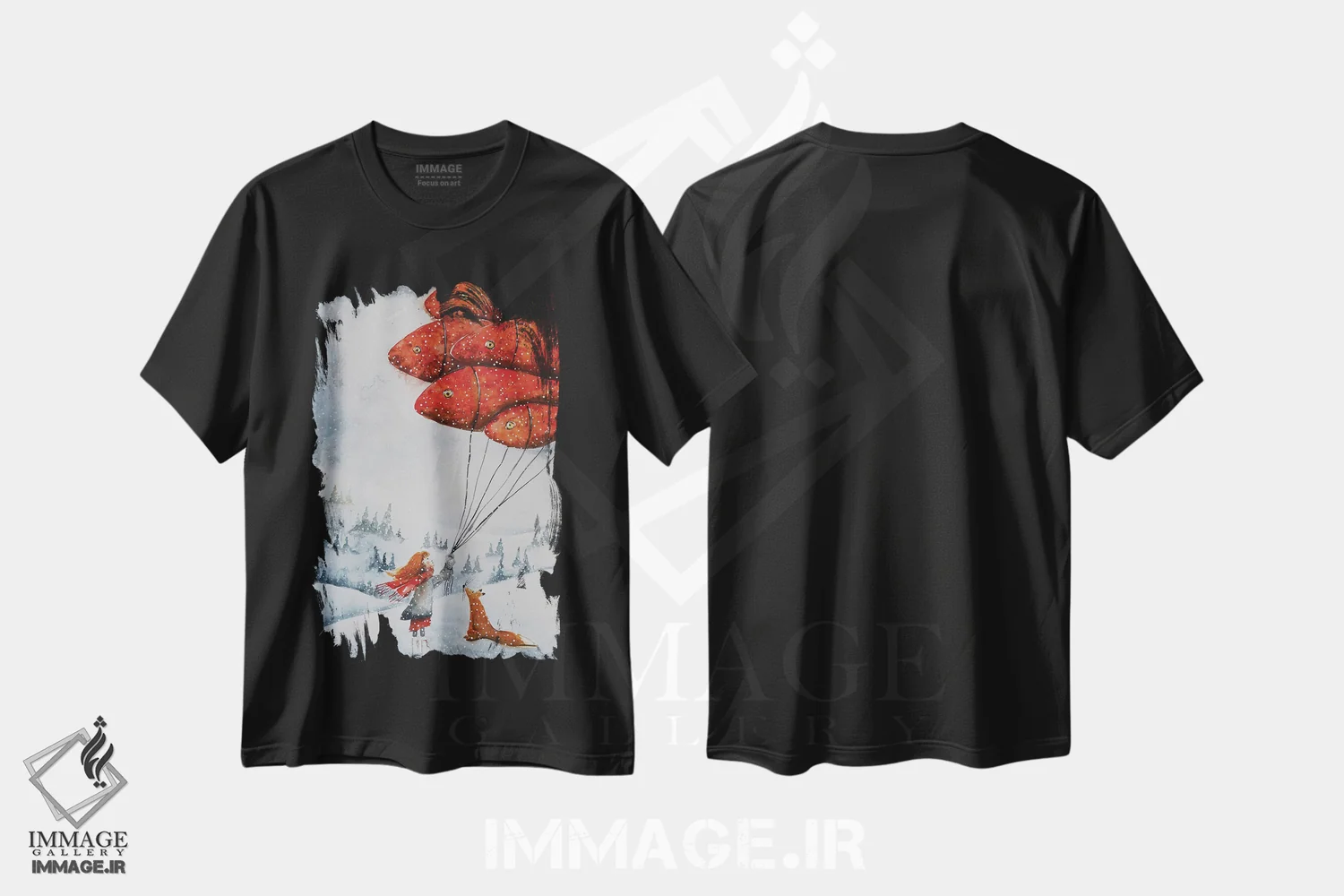 تیشرت مشکی طرح دار بگذار برف ببارد، دکور تعطیلات اثر اوگنیا اسمیرنوا | فروشگاه ایماژ