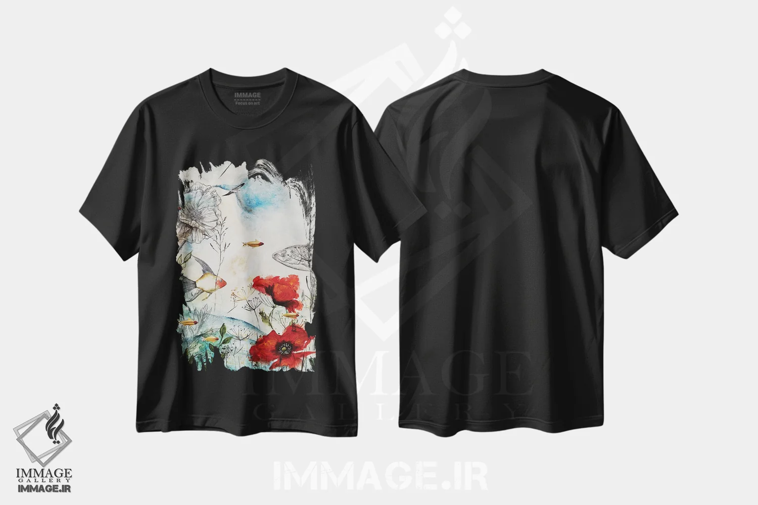 تیشرت مشکی طرح دار گوش دادن به آواز باد، هنر فاخر معاصر اثر اوگنیا اسمیرنوا | immage.ir