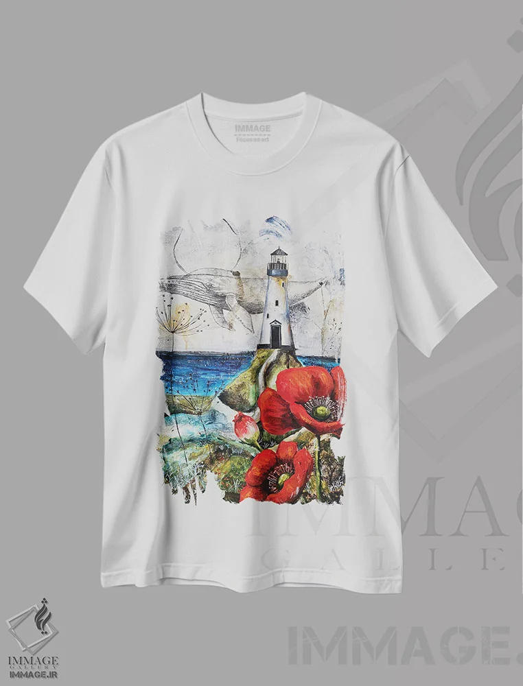 تیشرت سفید طرح دار دوردست، هنر فاخر معاصر اثر اوگنیا اسمیرنوا | فروشگاه ایماژ