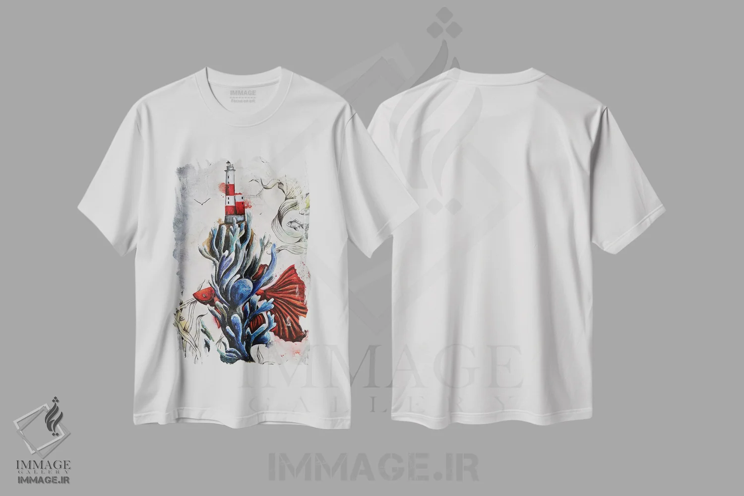 تیشرت سفید طرح دار در میان مرجان ها، هنر فاخر معاصر اثر اوگنیا اسمیرنوا | immage.ir