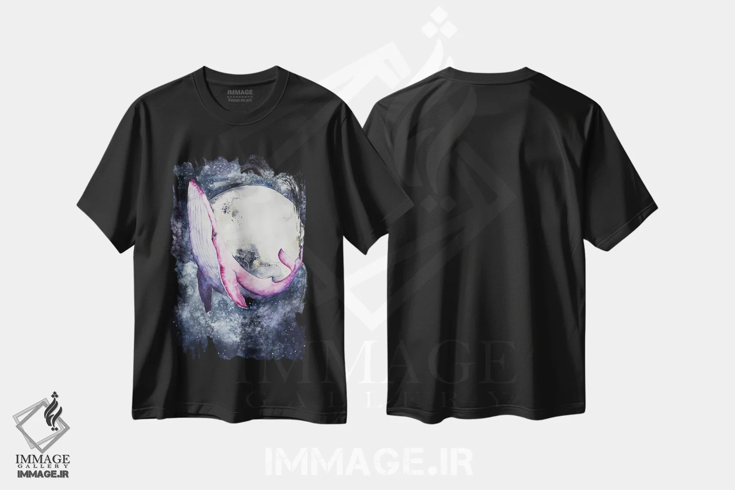 تیشرت مشکی طرح دار نهنگ صورتی، هنر فاخر معاصر اثر اوگنیا اسمیرنوا | immage.ir