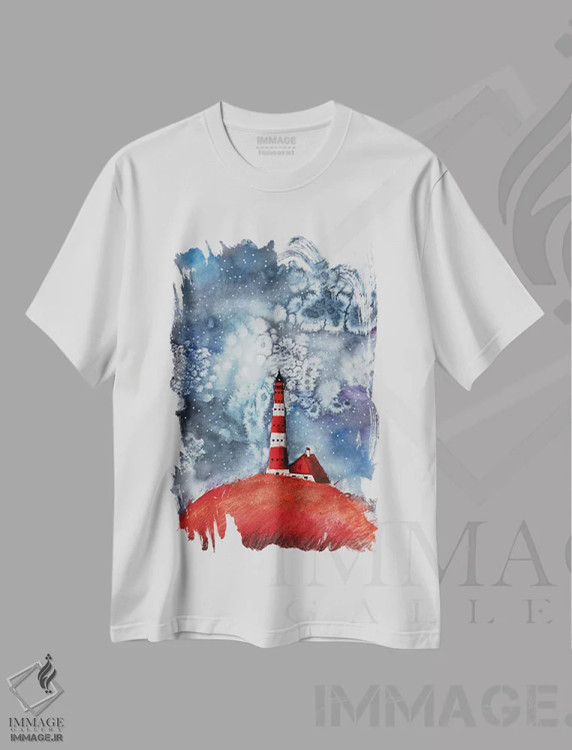 تیشرت سفید طرح دار شب، تزئینی اثر اوگنیا اسمیرنوا | فروشگاه ایماژ