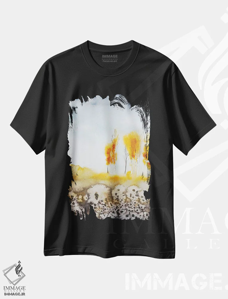 تیشرت مشکی طرح دار پاییز، آبستره اثر اوگنیا اسمیرنوا | فروشگاه ایماژ