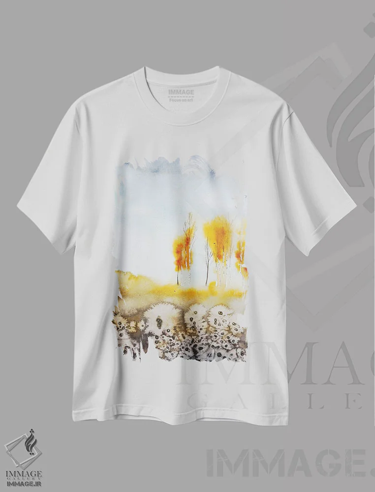 تیشرت سفید طرح دار پاییز، آبستره اثر اوگنیا اسمیرنوا | immage.ir