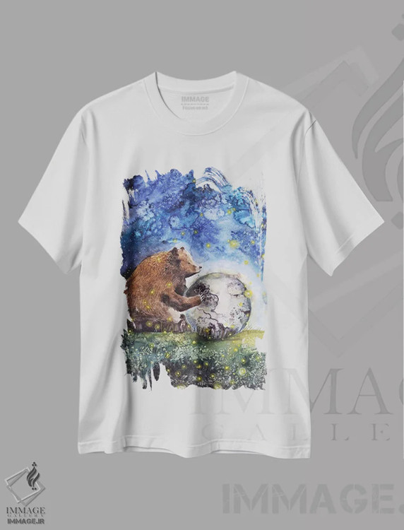 تیشرت سفید طرح دار خرس با ماه، تزئینی اثر اوگنیا اسمیرنوا | فروشگاه ایماژ