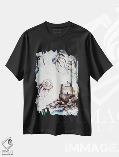 تیشرت مشکی طرح دار در میان عروس های دریایی، تزئینی اثر اوگنیا اسمیرنوا | فروشگاه ایماژ