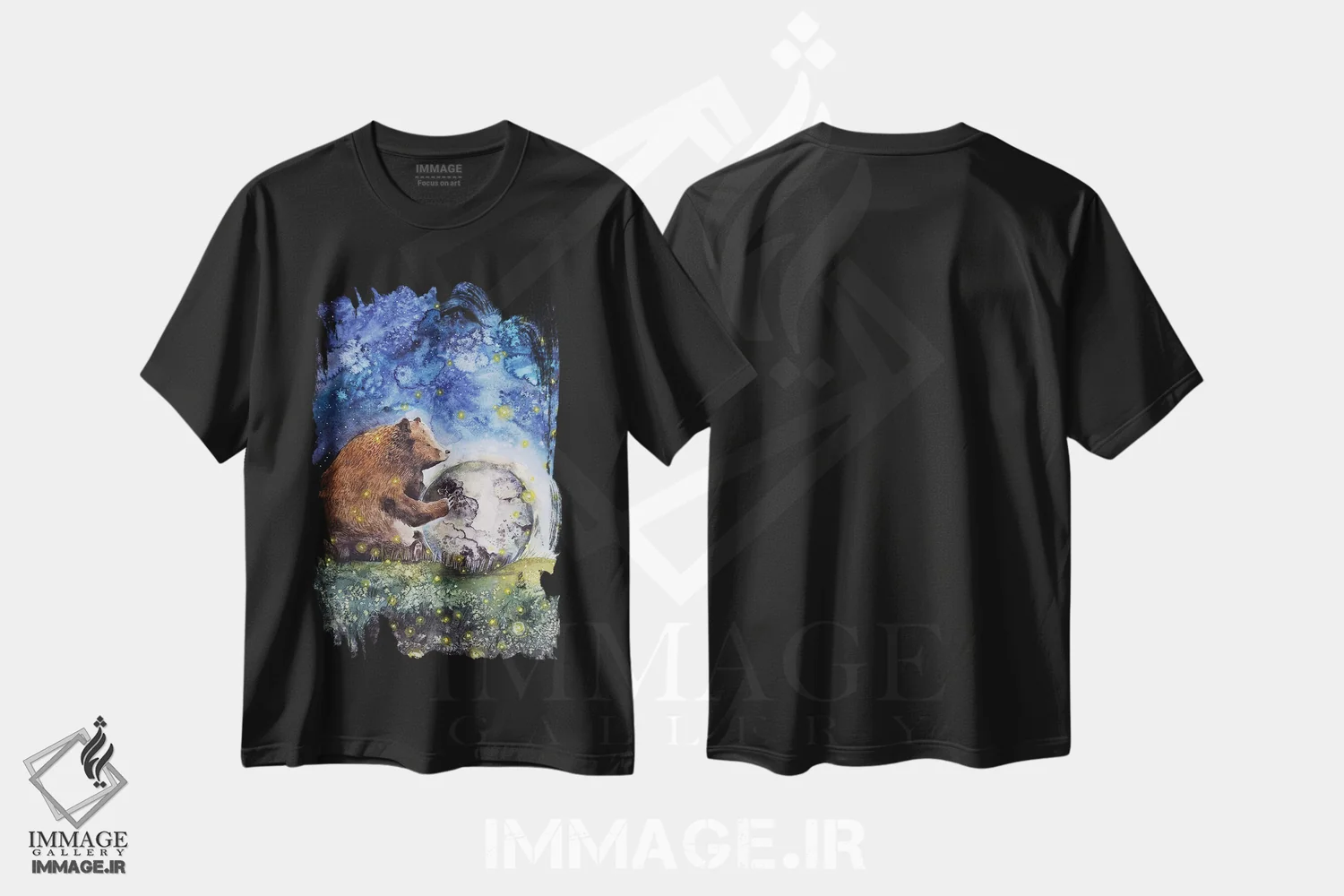 تیشرت مشکی طرح دار خرس با ماه، تزئینی اثر اوگنیا اسمیرنوا | immage.ir