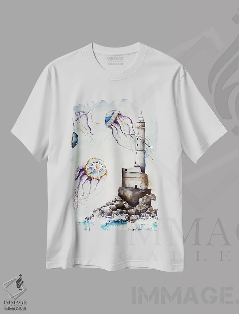 تیشرت سفید طرح دار در میان عروس های دریایی، تزئینی اثر اوگنیا اسمیرنوا | immage.ir