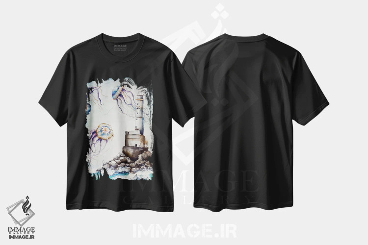 تیشرت مشکی طرح دار در میان عروس های دریایی، تزئینی اثر اوگنیا اسمیرنوا | فروشگاه ایماژ