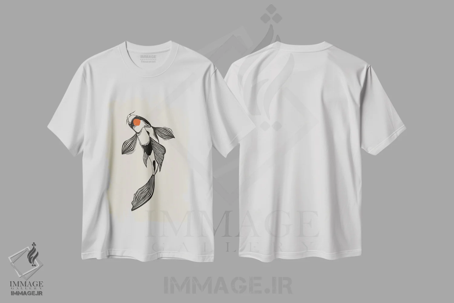 تیشرت سفید طرح دار ماهی کوی به سبک لینوکات ۱، دکور آسیایی اثر اوگنیا اسمیرنوا | immage.ir