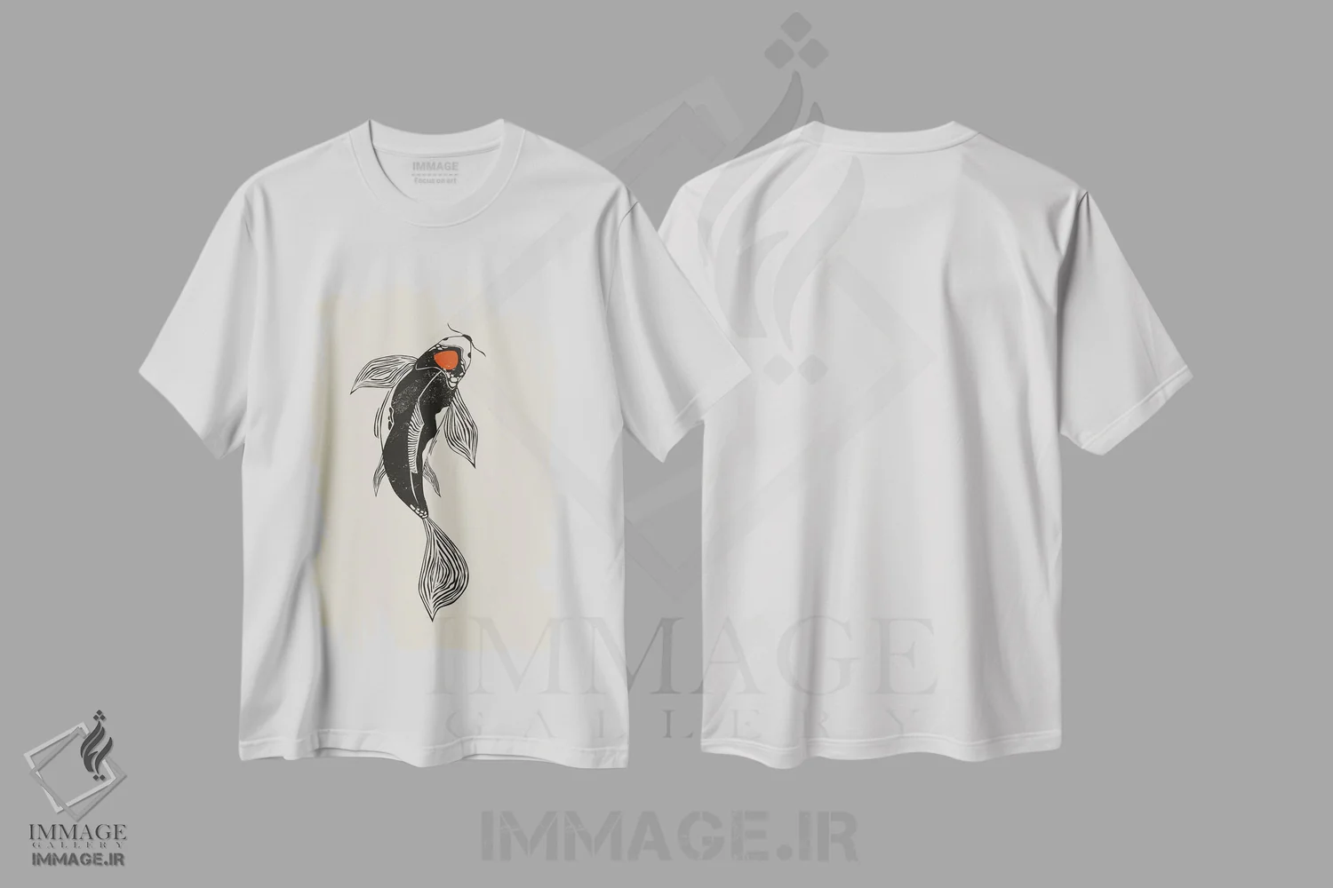 تیشرت سفید طرح دار ماهی کوی به سبک لینوکات ۲، دکور آسیایی اثر اوگنیا اسمیرنوا | فروشگاه ایماژ