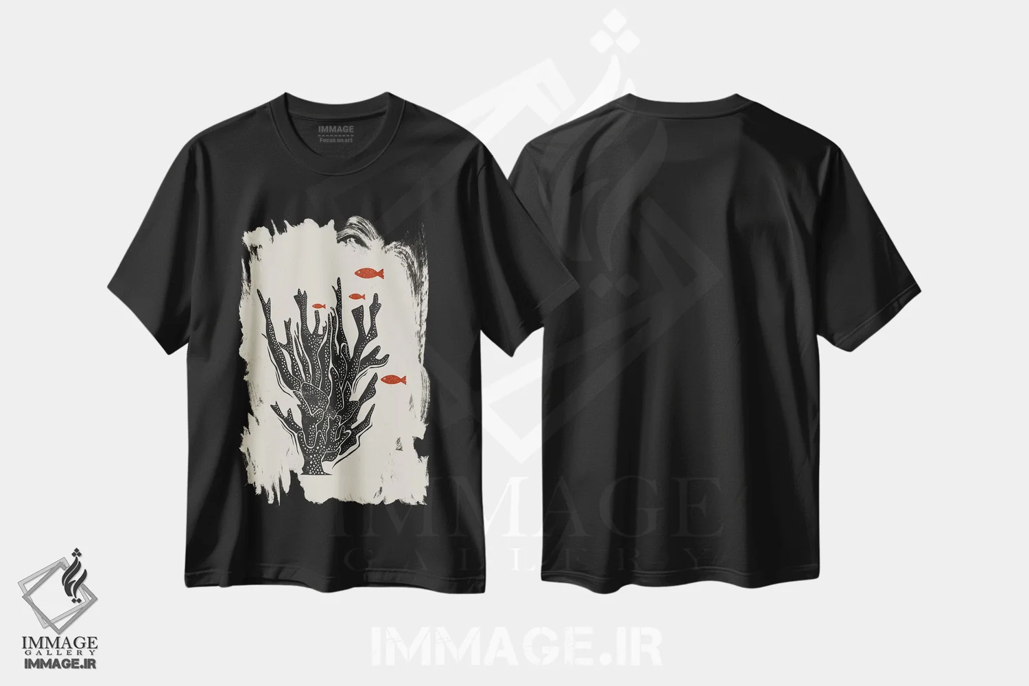 تیشرت مشکی طرح دار مرجان، دکور ساحلی اثر اوگنیا اسمیرنوا | immage.ir