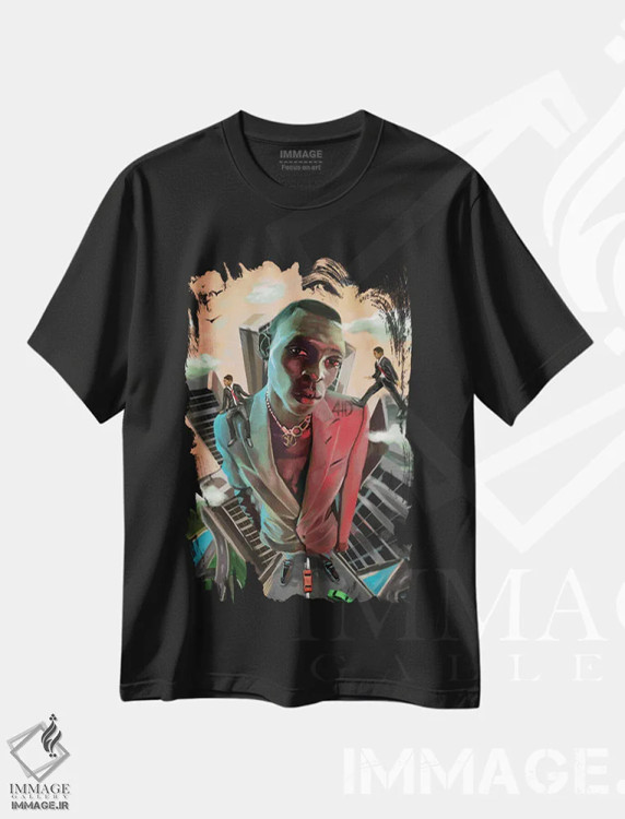 تیشرت مشکی طرح دار بزرگ تر از زندگی، هنر آمریکایی آفریقایی تبار اثر ابن نواکپانی | فروشگاه ایماژ