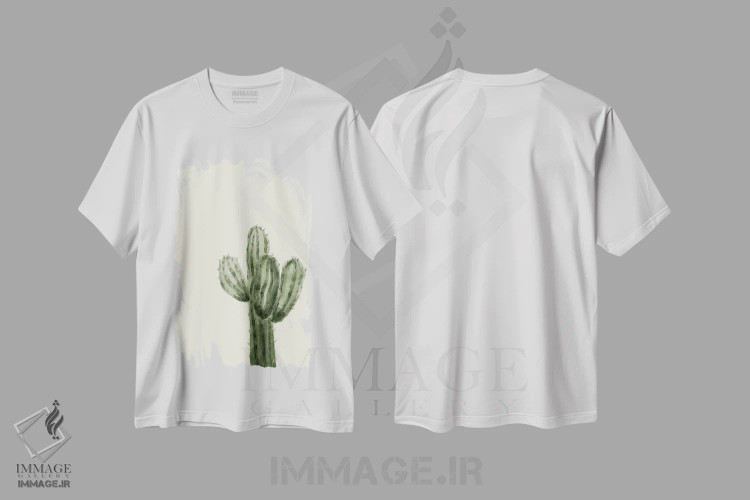 تیشرت سفید طرح دار هنر کاکتوس، تزئینی اثر اوگنیا اسمیرنوا | فروشگاه ایماژ