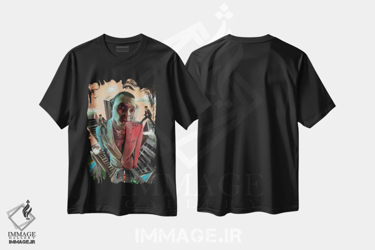 تیشرت مشکی طرح دار بزرگ تر از زندگی، هنر آمریکایی آفریقایی تبار اثر ابن نواکپانی | فروشگاه ایماژ