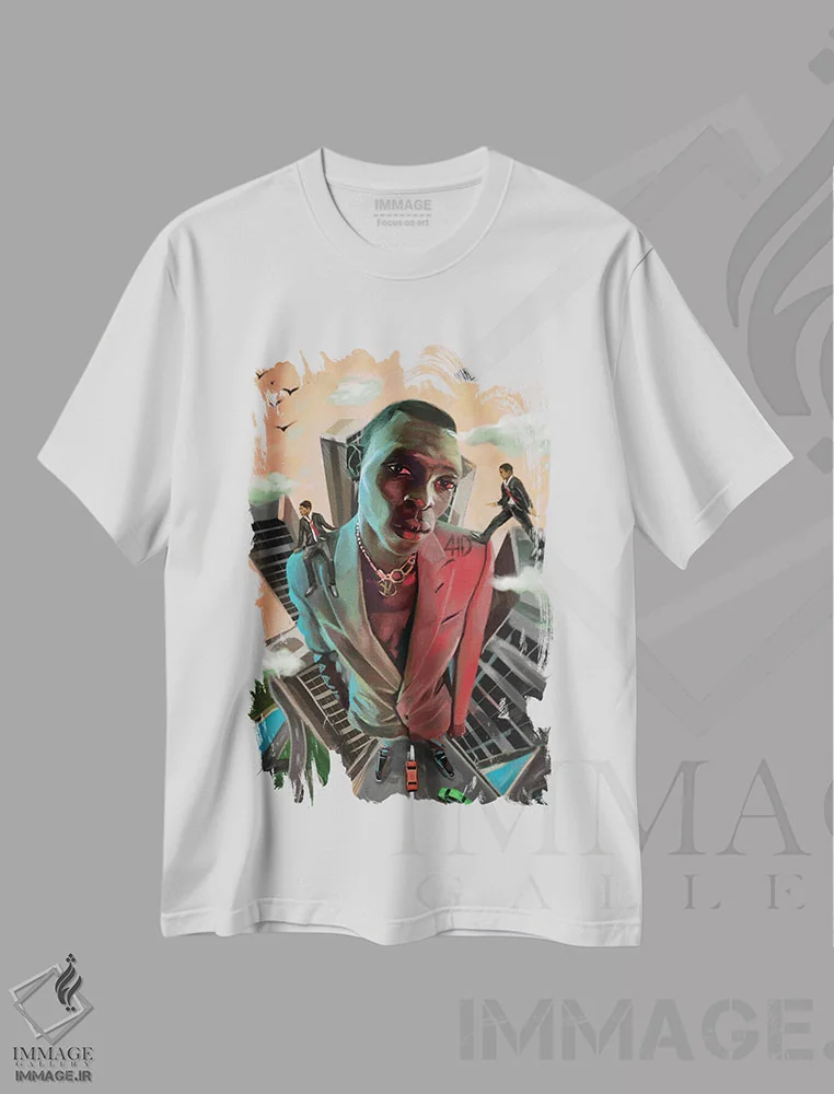 تیشرت سفید طرح دار بزرگ تر از زندگی، هنر آمریکایی آفریقایی تبار اثر ابن نواکپانی | immage.ir