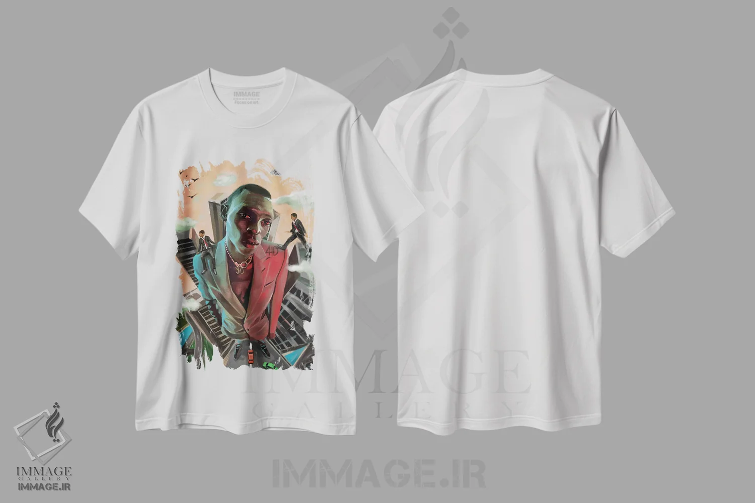 تیشرت سفید طرح دار بزرگ تر از زندگی، هنر آمریکایی آفریقایی تبار اثر ابن نواکپانی | immage.ir