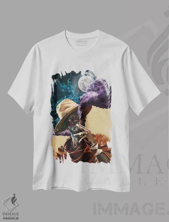 تیشرت سفید طرح دار تماشای ستارگان، هنر آمریکایی آفریقایی تبار اثر ابن نواکپانی | فروشگاه ایماژ
