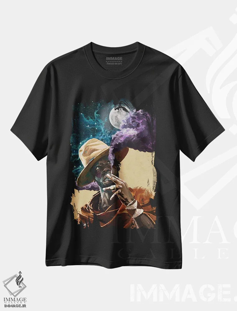 تیشرت مشکی طرح دار تماشای ستارگان، هنر آمریکایی آفریقایی تبار اثر ابن نواکپانی | immage.ir