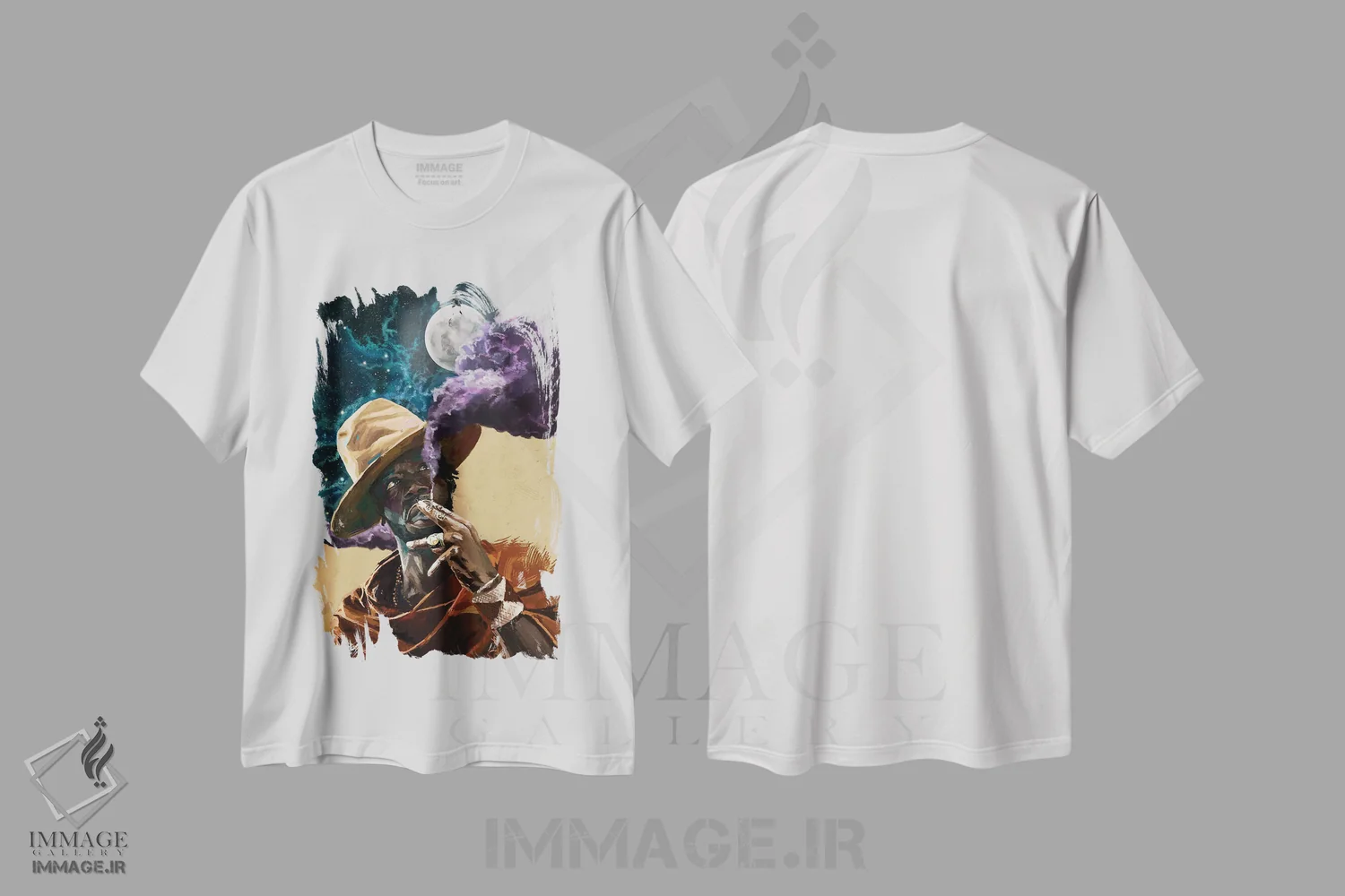 تیشرت سفید طرح دار تماشای ستارگان، هنر آمریکایی آفریقایی تبار اثر ابن نواکپانی | فروشگاه ایماژ