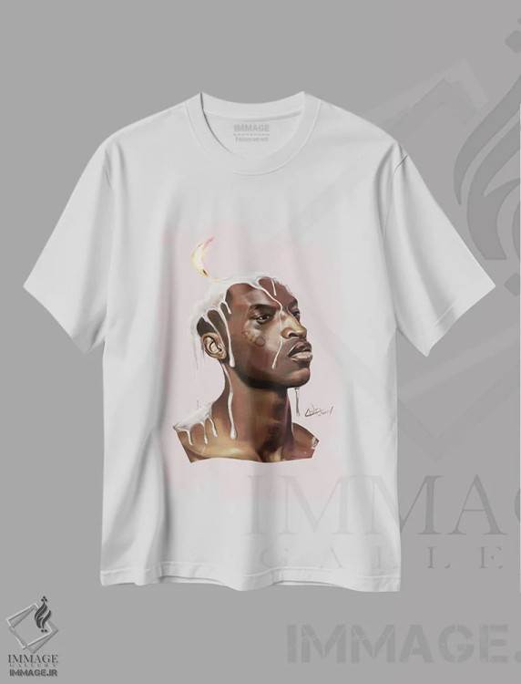 تیشرت سفید طرح دار سوختن تدریجی، هنر آمریکایی آفریقایی تبار اثر ابن نواکپانی | فروشگاه ایماژ