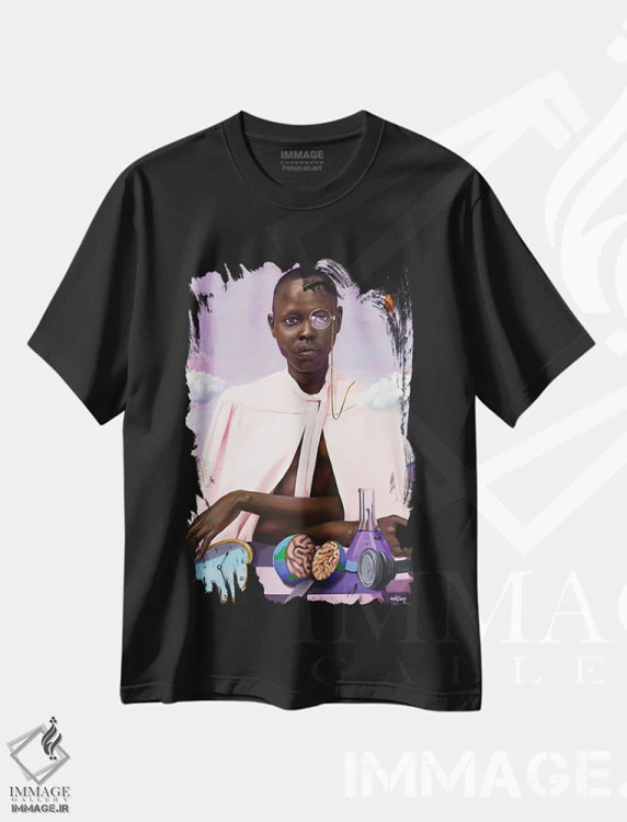 تیشرت مشکی طرح دار کالبدشکافی واقعیت، هنر آمریکایی آفریقایی تبار اثر ابن نواکپانی | فروشگاه ایماژ