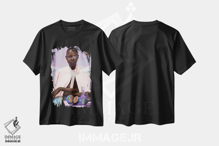 تیشرت مشکی طرح دار کالبدشکافی واقعیت، هنر آمریکایی آفریقایی تبار اثر ابن نواکپانی | فروشگاه ایماژ