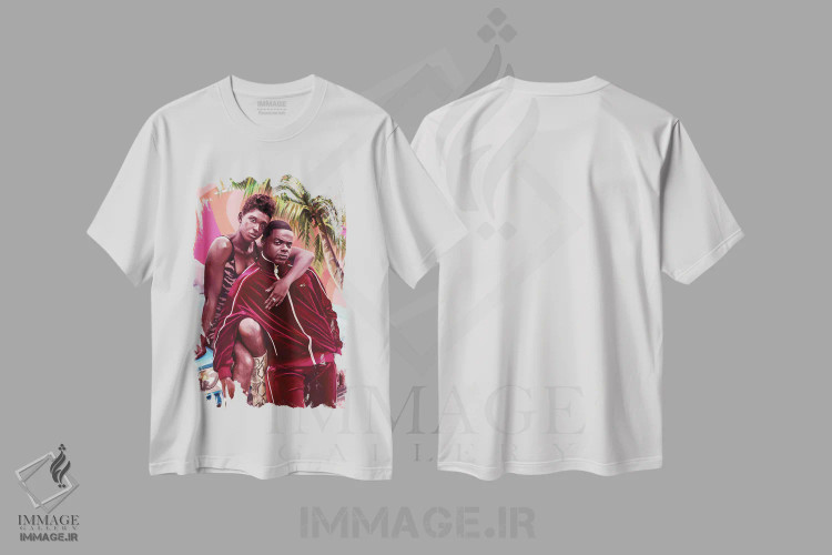 تیشرت سفید طرح دار ملکه و اسلیم، هنر آمریکایی آفریقایی تبار اثر ابن نواکپانی | فروشگاه ایماژ