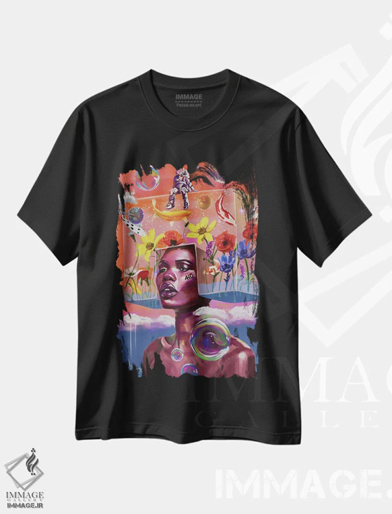 تیشرت مشکی طرح دار حالت ذهنی، هنر آمریکایی آفریقایی تبار اثر ابن نواکپانی | immage.ir