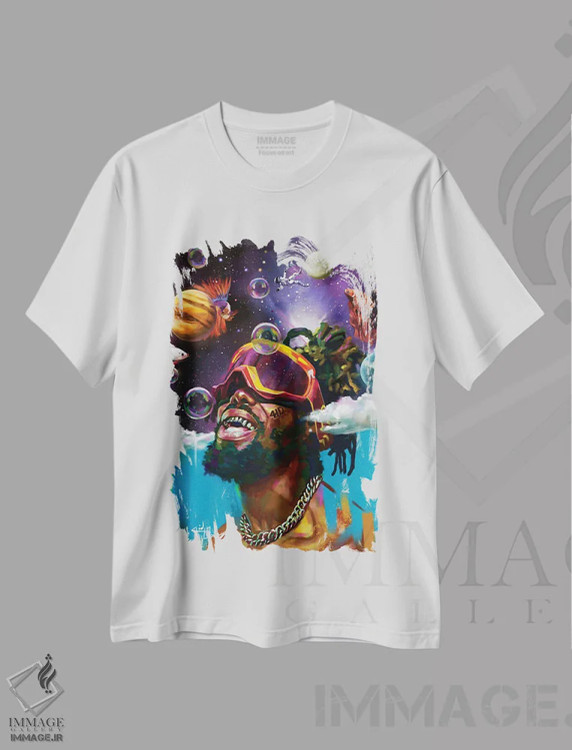 تیشرت سفید طرح دار آینده نگر، هنر آمریکایی آفریقایی تبار اثر ابن نواکپانی | immage.ir