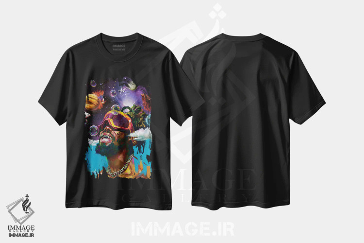 تیشرت مشکی طرح دار آینده نگر، هنر آمریکایی آفریقایی تبار اثر ابن نواکپانی | فروشگاه ایماژ