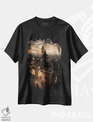 تیشرت مشکی طرح دار برگامو آلتای ششم، مدیوم اثر انزو رومانو | فروشگاه ایماژ