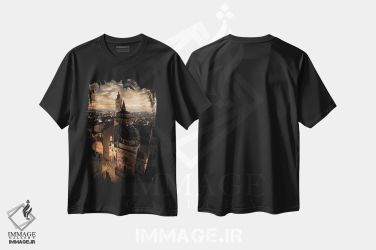 تیشرت مشکی طرح دار برگامو آلتای ششم، مدیوم اثر انزو رومانو | فروشگاه ایماژ