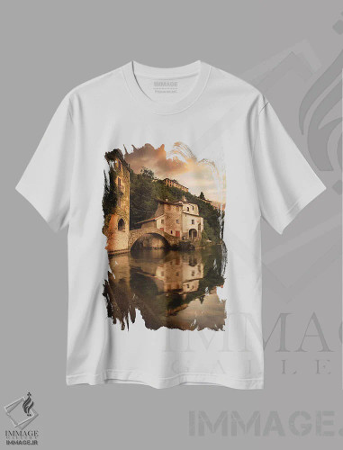 تیشرت سفید طرح دار نسو، دریاچه کومو ۱، مدیوم اثر انزو رومانو | فروشگاه ایماژ