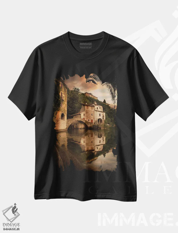 تیشرت مشکی طرح دار نسو، دریاچه کومو ۱، مدیوم اثر انزو رومانو | immage.ir