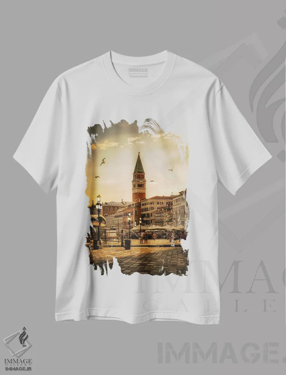 تیشرت سفید طرح دار ونیز، مدیوم اثر انزو رومانو | فروشگاه ایماژ