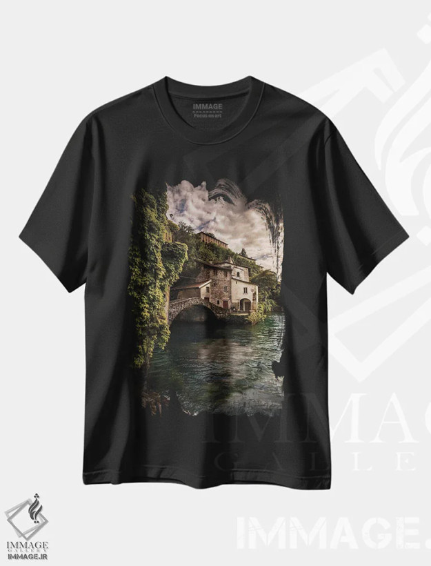 تیشرت مشکی طرح دار نسو، مدیوم اثر انزو رومانو | فروشگاه ایماژ